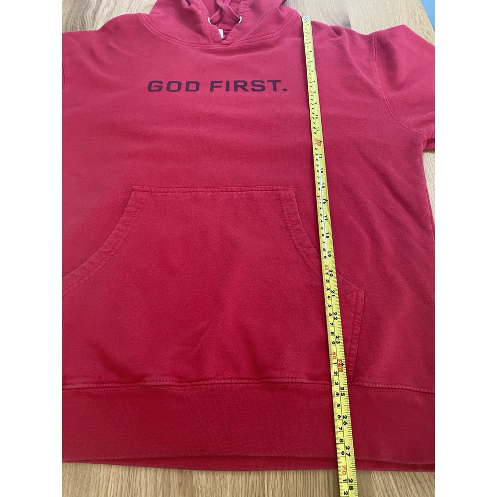 Independent Trading Company "God First" Red Hoodie SZ LRG Church Drawstring - Picture 6 of 11